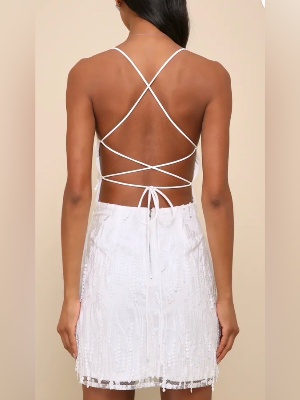 Lulu's Women’s Finge Lace Up Mini Dress Size L - Picture 2 of 15